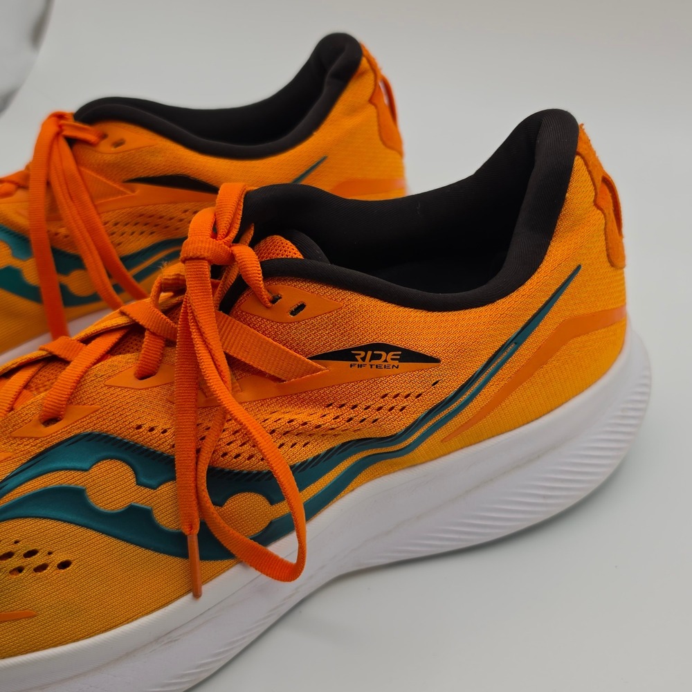 Saucony Ride 15 Running Shoes Mens 13 Orange Good PWRRUN Mesh Athletic Sneaker - Picture 3 of 9